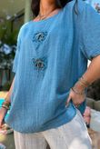 Izi Cheesecloth Button Tee Denim